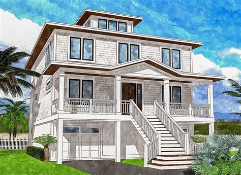 Bedrooms Are On The First Floor Of This Beach House Plan With A Big
