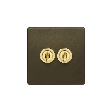 Soho Fusion Bronze And Brushed Brass 20a 2 Gang 2 Way Toggle Switch Black
