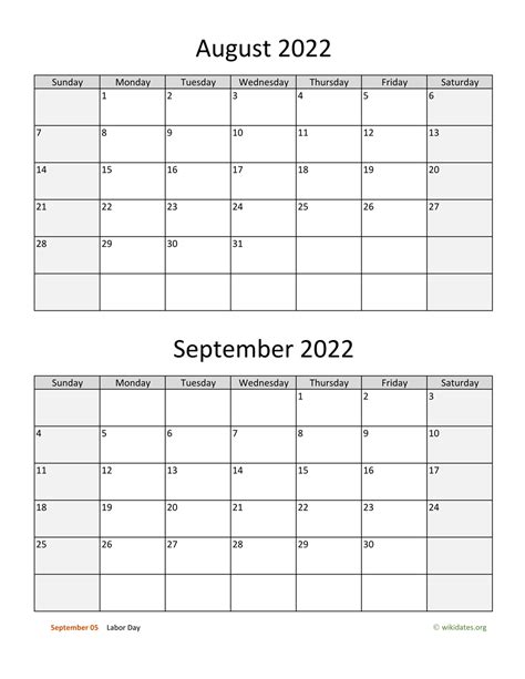 August And September 2022 Calendar