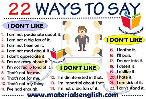 22 Ways To Say I Dont Like In English With Images Learn English