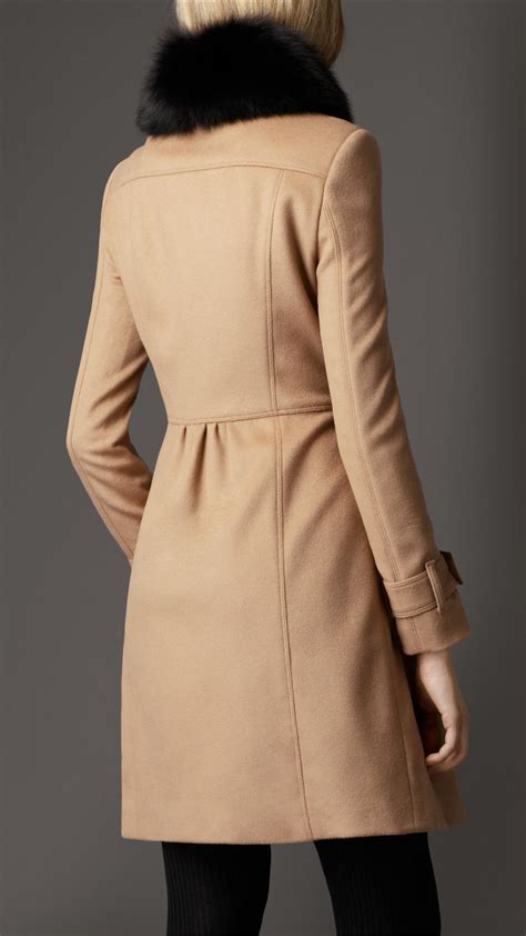Burberry Midlength Wool Cashmere Fur Collar Trench Coat In Natural Lyst