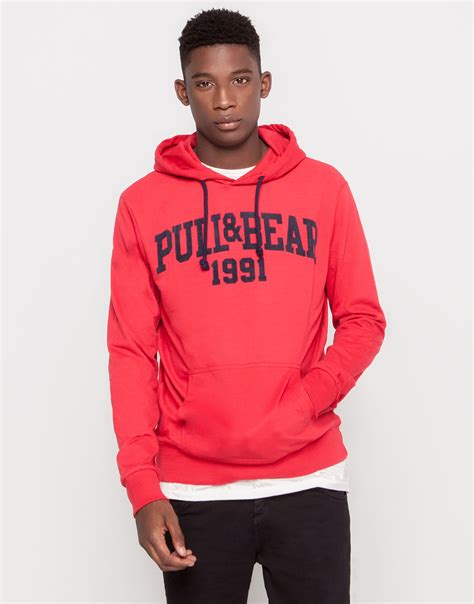 Pullandbear Hooded Sweatshirt With Logo In Red For Men Reddish Lyst