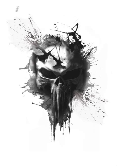 The Punisher Realistic Skull Tattoo Design With Ink Splatter Effects