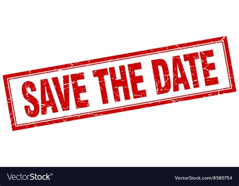 Save The Date Red Square Grunge Stamp On White Vector Image