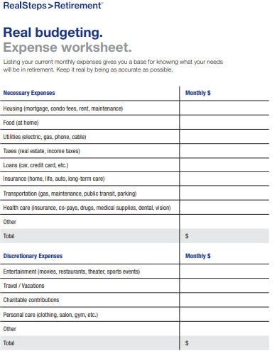 11 Retirement Expense Worksheet Templates In Pdf Doc