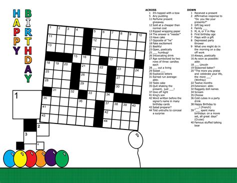 Birthday Crossword Puzzle 48 Clues ColorDIGITAL DOWNLOAD | Etsy