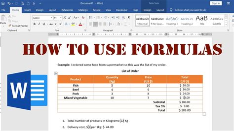 How To Use Formulas In Microsoft Word Youtube