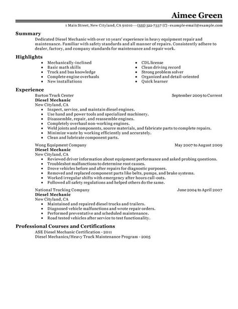 Resumes in this field highlight such responsibilities as performing diesel truck tire changes, repairing trailers' air. Best Diesel Mechanic Resume Example From Professional ...