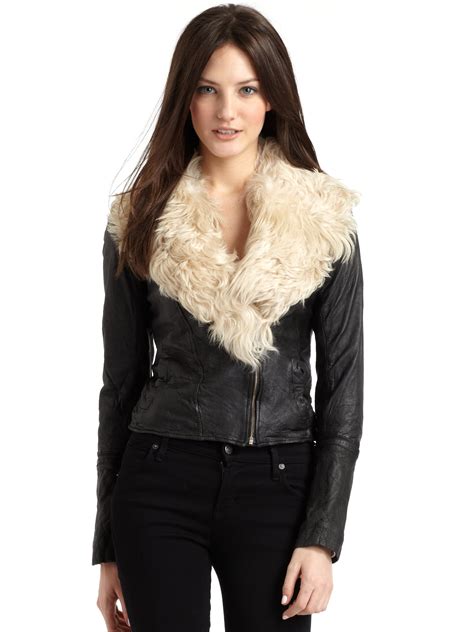 Lyst Doma Leather Leather Jacket With Goat Fur Collar In Black