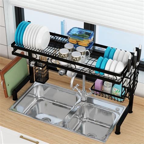 Stainless Steel Sink Dish Rack Kitchen Dish Drainer Rak Pinggan Mangkuk