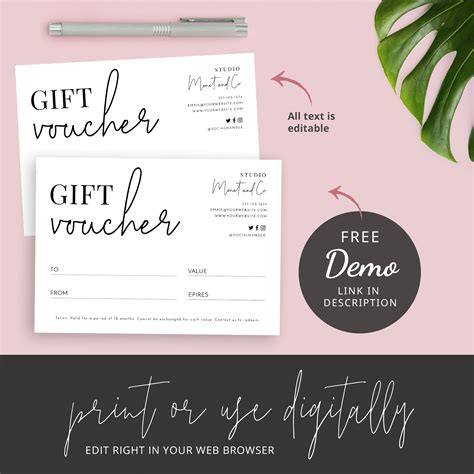 Minimalist Gift Certificate Printable Vouchers Printable Gift Cards My Xxx Hot Girl