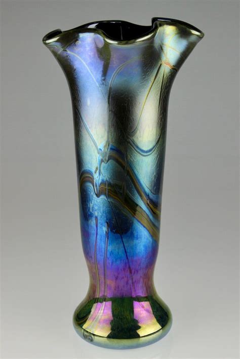 Iridescent Hand Blown Art Glass Vase By Eric W Hansen Etsy Hand