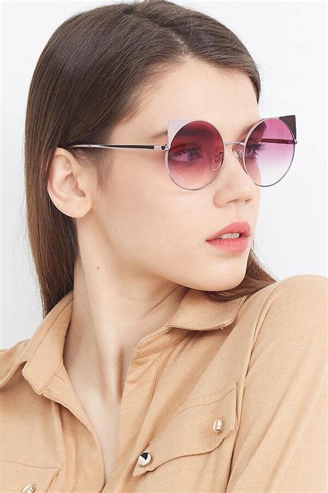 pink hipster cat eye round gradient sunglasses with purple sunwear lenses ssr1955