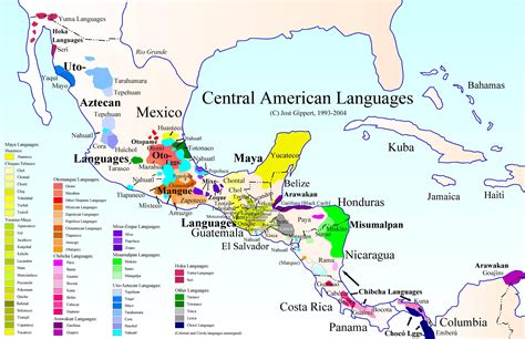 Indigenous Language Map Of Central America Language Map Native American Language Map