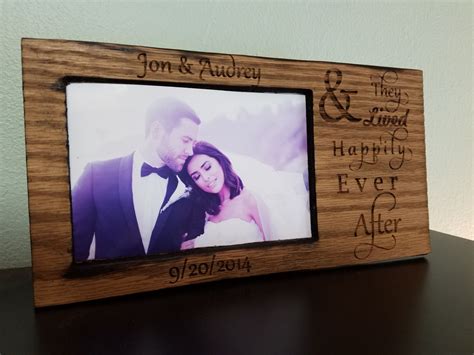 Custom Laser Engraved Wood Wedding Picture Frame And They Lived Happily