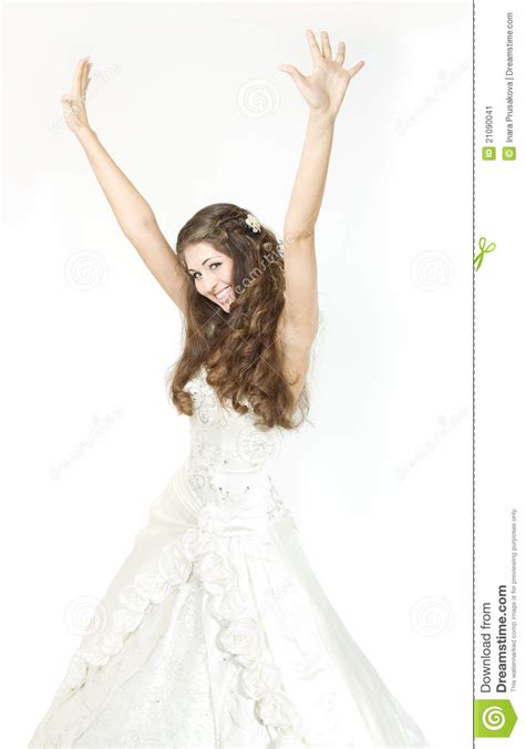 Smiling Bride Raised Hands Up And Happy Smiling. Stock Image - Image of adult, hair: 21090041