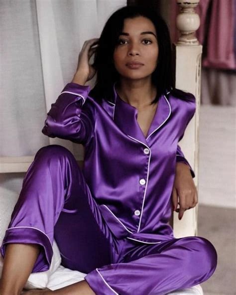 Purple Pyjamas Womens Nightwear Silk Pajamas Women Silk Outfit