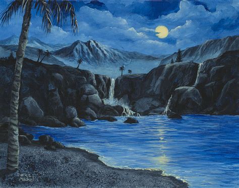 Moonlight And Waterfalls Painting By Darice Machel Mcguire Fine Art