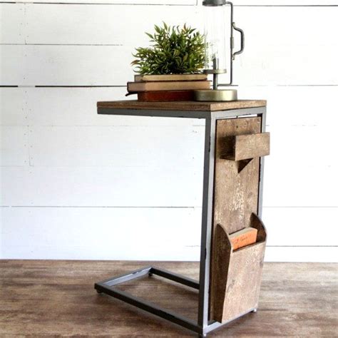 Wood And Metal C Table With Pockets Antique Farmhouse