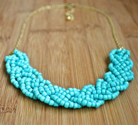 Teal Beaded Braid Statement Necklace Teal Necklace Teal Etsy