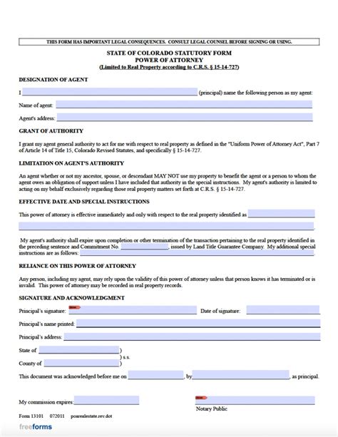 Free Colorado Limited Special Power Of Attorney Form Pdf Word