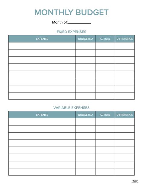 Free Printable Monthly Budget Planner