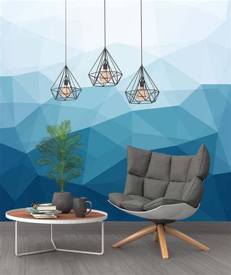 Abstract Blue Mural Soft Geometric Modern Design Wallpaper Bedroom