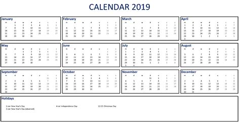 Calendar 2019 Template Templates At
