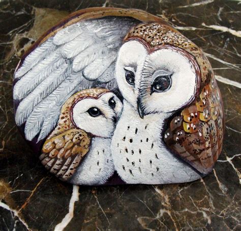 Barn Owls Painted Rocks Mother And Baby By Shelli By Naturetrail