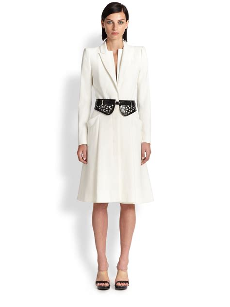 Lyst Alexander Mcqueen Crepe Coat Dress In White