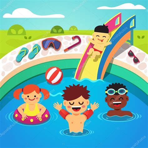 Kids Having Pool Party — Stock Vector © Iconicbestiary 88738304