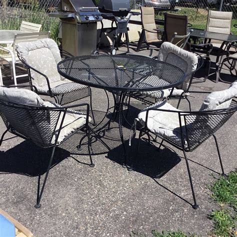Wrought Iron Outdoor Patio Table Set W 4 Chairs