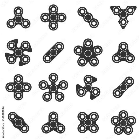 Hand Fidget Spinner Toy Vector Shape Silhouette Icon Set Stress And