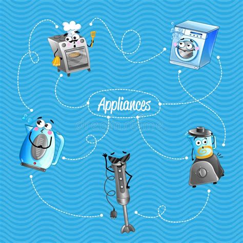 Household Appliances Banner In Cartoon Style Stock Illustration