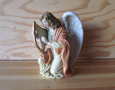 Angel Figurine With Harp By Owell Porcelain Angel Etsy