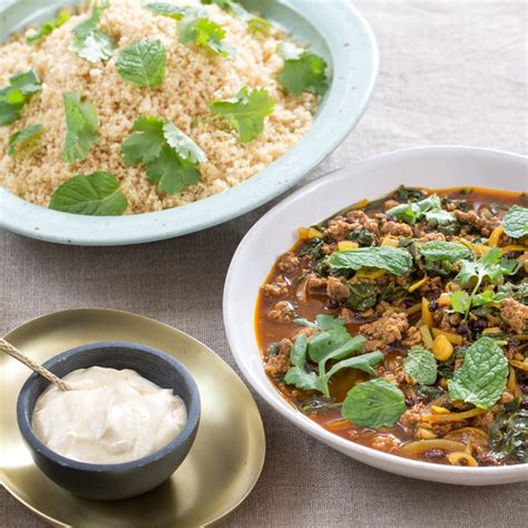 Lamb and date tagine with couscous. Recipe: Lamb & Beef Tagine with Swiss Chard, Date Molasses ...