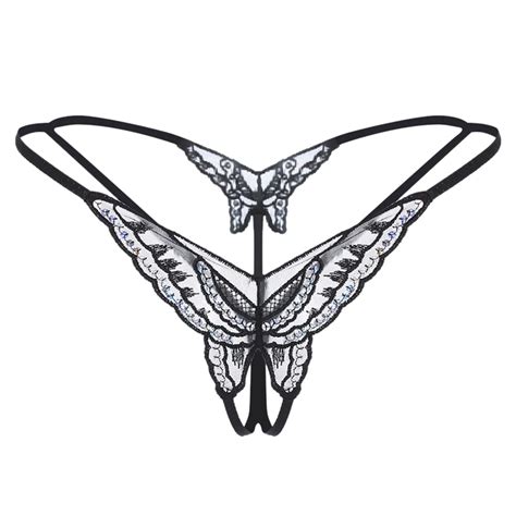 Sexy Lingerie Panties Women Lace Hollow Out Butterfly Shaped G String Open Crotch Underwear Sexy