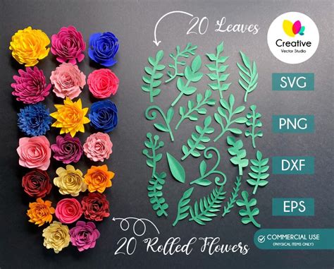 Rolled Flower and Leaves SVG Bundle - Creative Vector Studio