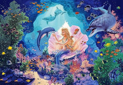 Pearl Princess Corals Underwater Fishes Girl Shell Dolphins
