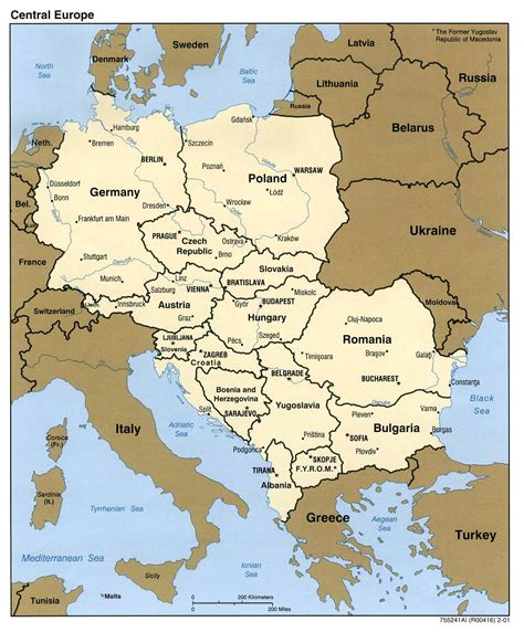 Central Europe Political Map 2001 Full Size