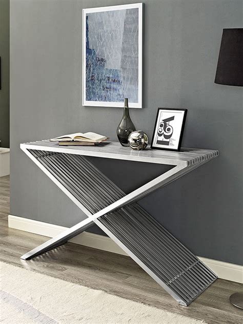 Chrome X Console Table Modern Furniture Brickell Collection