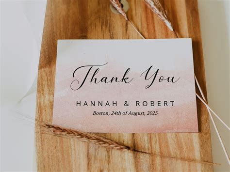 Peach Wedding Thank You Card Printable Template Digital Etsy