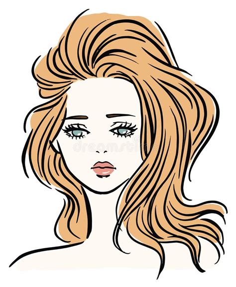 Vector Digitally Drawn Illustration Of A Beautiful Girl With Wave Hair