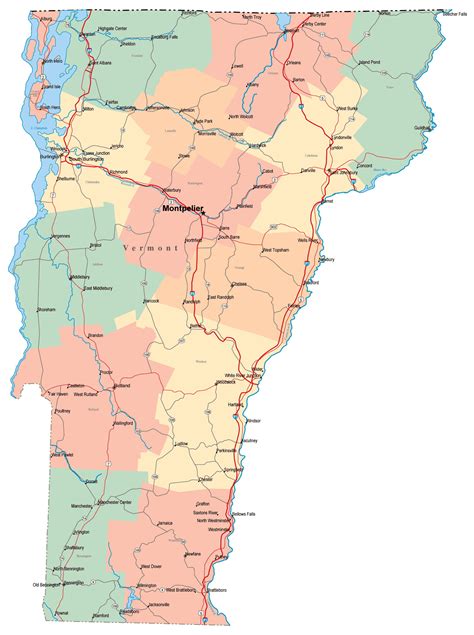 Laminated Map Large Administrative Map Of Vermont State With Roads