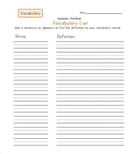 8 Blank Vocabulary Worksheet Templates Word Pdf Free Premium Wh