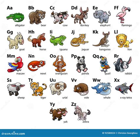 Cartoon Animal Alphabet Chart Set Stock Vector Illustration Of