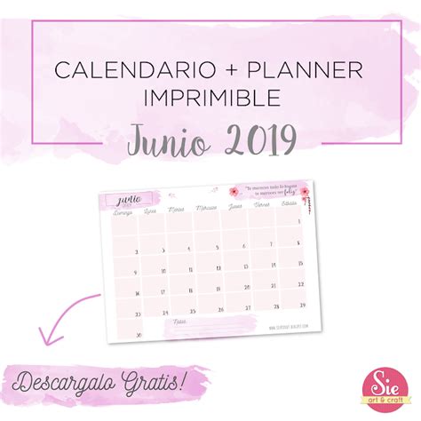 Calendario Planner Junio 2019 ♥ Calendario Junio Calendario Junio