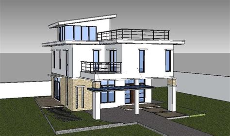 Modern Two Story House 3d Model Cad Drawing Details Skp File Cadbull