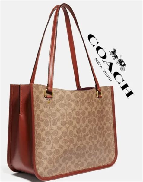 Nwt Coach C2591 Tyler Carryall In Signature Canvas Tan Rust Brown Bag
