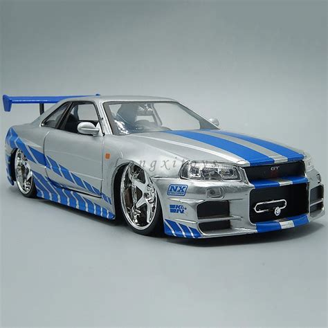 1 24 modelo de carro diecast brinquedo rápido e furioso nissan gtr r34 coleção de réplica de